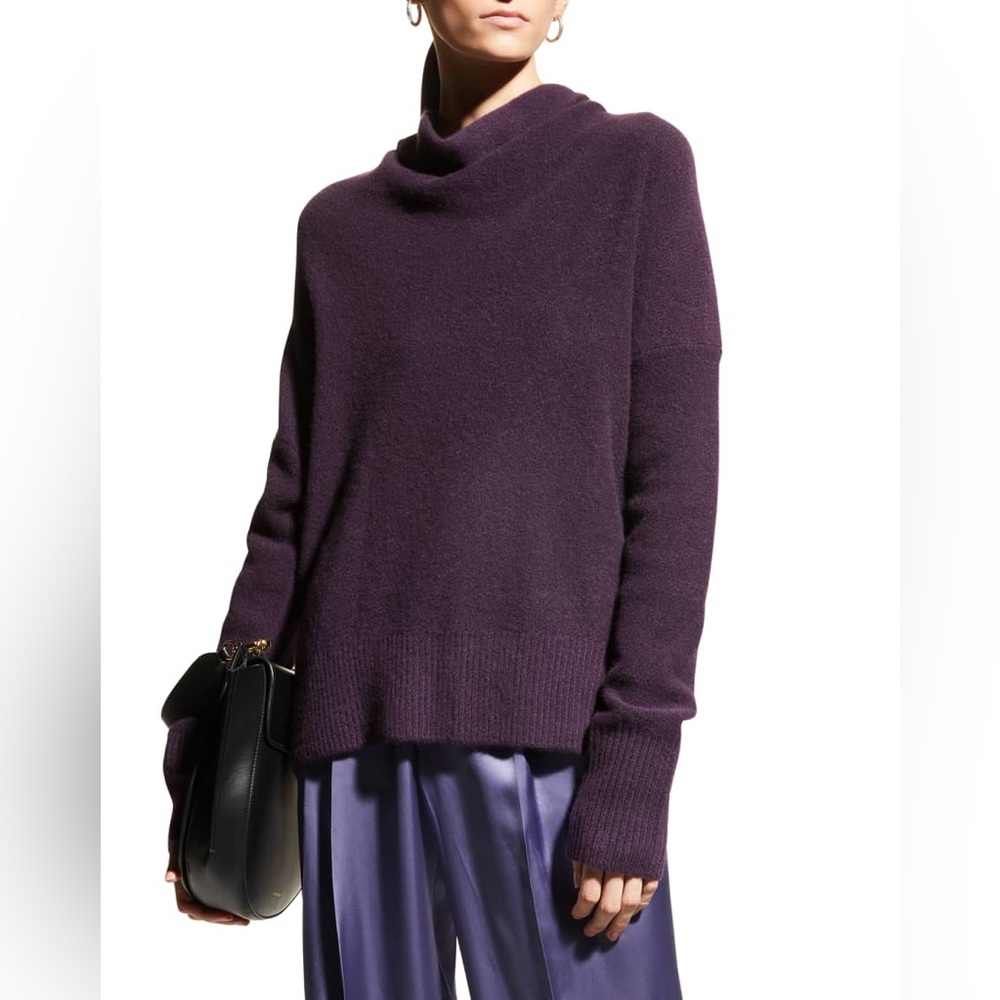 NWT $395 Vince Boiled Cashmere neck Sweater In Dk Mulberry